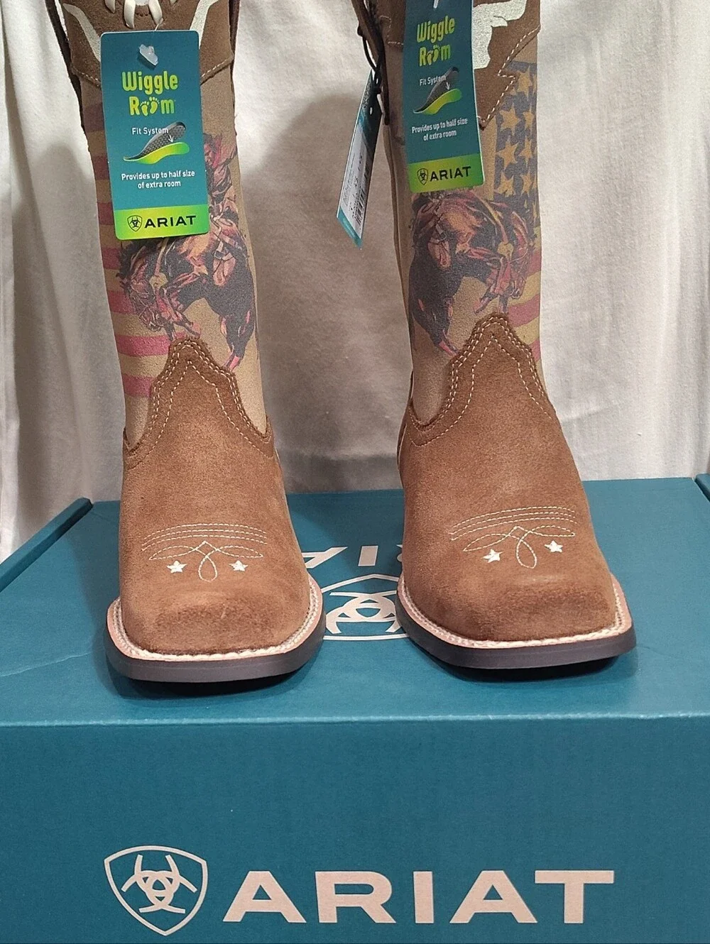 Ariat Brown Suede Western Boots with Patriotic Printed Shaft